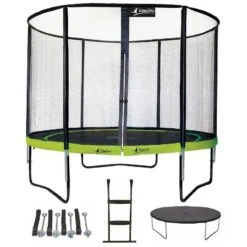 Trampoline 305 Cm + Filet + échelle + Bâche + Kit Ancrage PUNCHI Vert