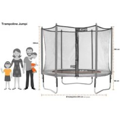 Trampoline De Jardin 244 Cm + Filet De Sécurité + échelle JUMPI Taupe/Vert 250 -Trampoline Rabais Boutique trampoline de jardin 244 cm filet de securite echelle jumpi taupevert 250 3