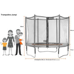 Trampoline De Jardin 305 Cm + Filet De Sécurité JUMPI Taupe/Vert 300 -Trampoline Rabais Boutique trampoline de jardin 305 cm filet de securite jumpi taupevert 300 3