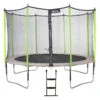 Trampoline De Jardin 426 Cm + Filet De Sécurité + échelle JUMPI Taupe/Vert 430 -Trampoline Rabais Boutique trampoline de jardin 426 cm filet de securite echelle jumpi taupevert 430