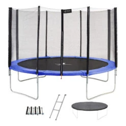 Trampoline Rond Bleu Ø360cm Avec Filet, échelle, Bâche Et Kit Ancrage